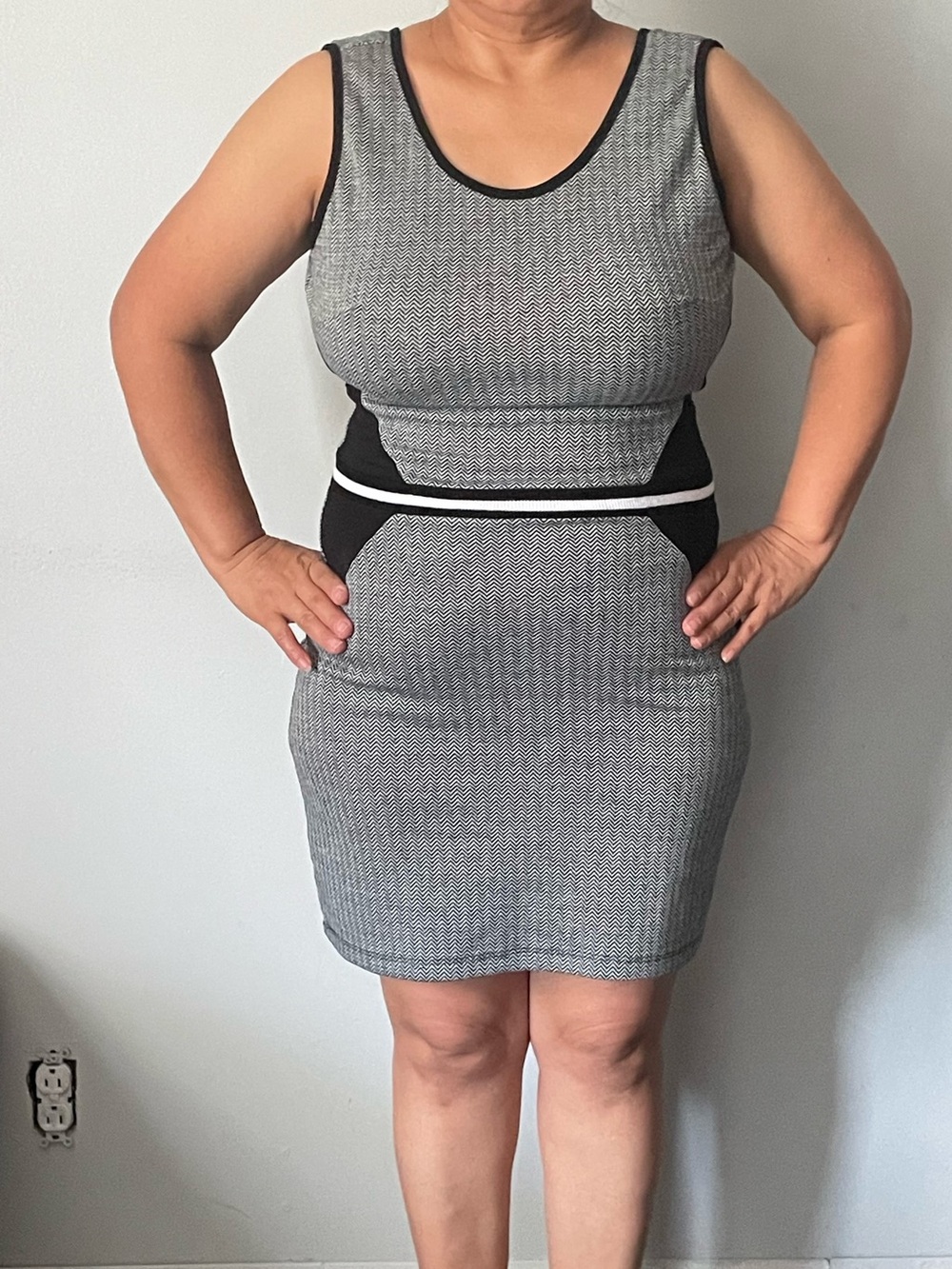 Gray Chevron Pencil Skirt with Black Accents